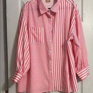 Pink Striped Button-Down Women's Shirt - Classic Collar